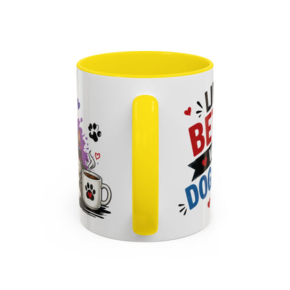 Dog and Cat Coffee Mug – "Life is Better with a Cat" Accent Ceramic Mug