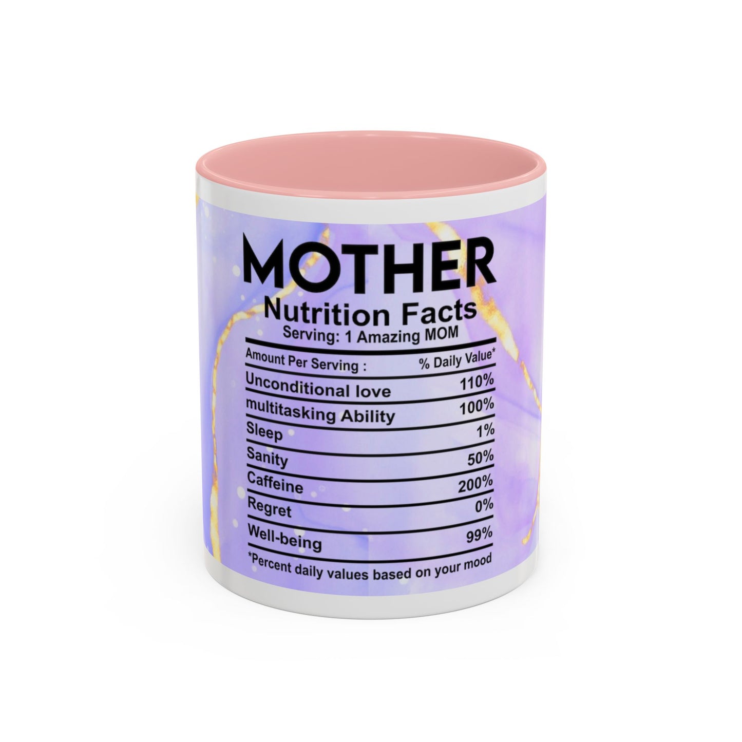 Mother Nutrition Facts Coffee Mug — Floral “Amazing Mom” 11/15oz Accent Mug
