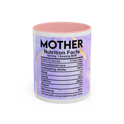 Mother Nutrition Facts Coffee Mug — Floral “Amazing Mom” 11/15oz Accent Mug