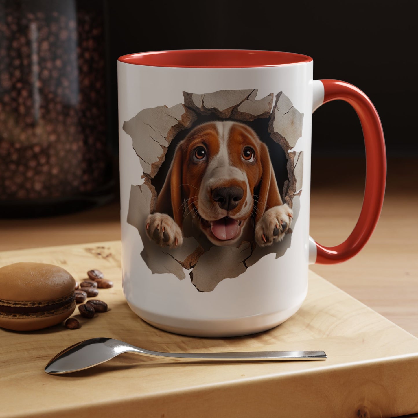 Basset Hound Peek-A-Boo Accent Coffee Mug — Cute Dog Face 11/15oz