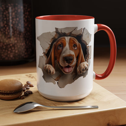 Basset Hound Peek-A-Boo Accent Coffee Mug — Cute Dog Face 11/15oz