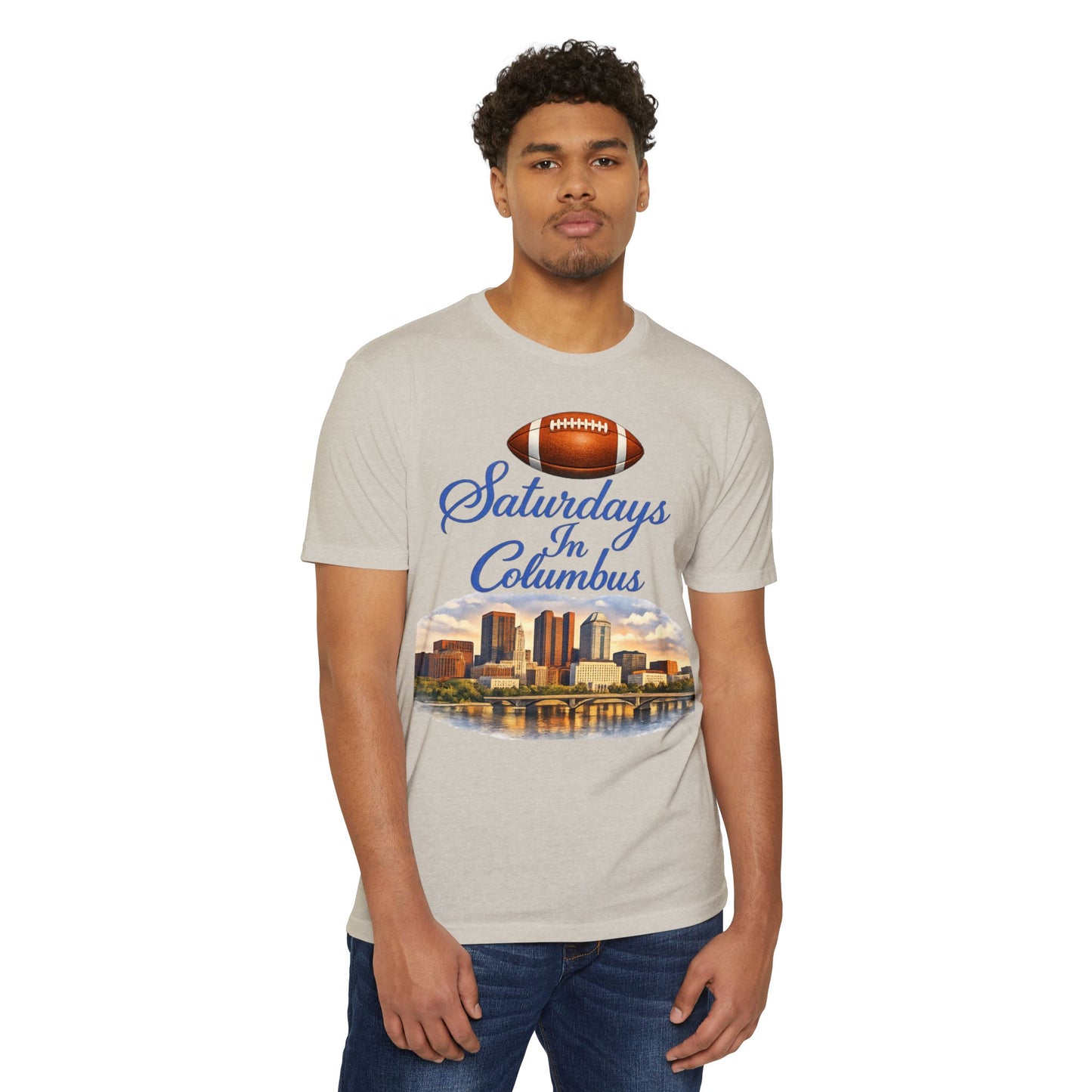 Saturdays in Columbus Football T-Shirt — City Skyline Game Day Tee
