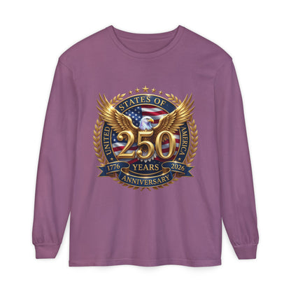 250 Years Anniversary Long Sleeve T-Shirt — USA Bicentennial 1776–2026 Eagle Emblem