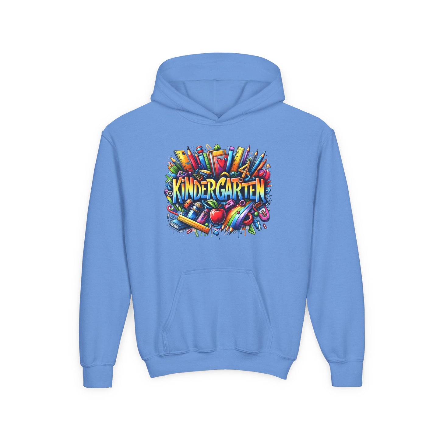 Kindergarten Kids Hoodie — Colorful School Supplies Back-to-School Sweatshirt