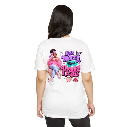Less Worry More Prayer Tee — Inspirational Christian Graphic T-Shirt