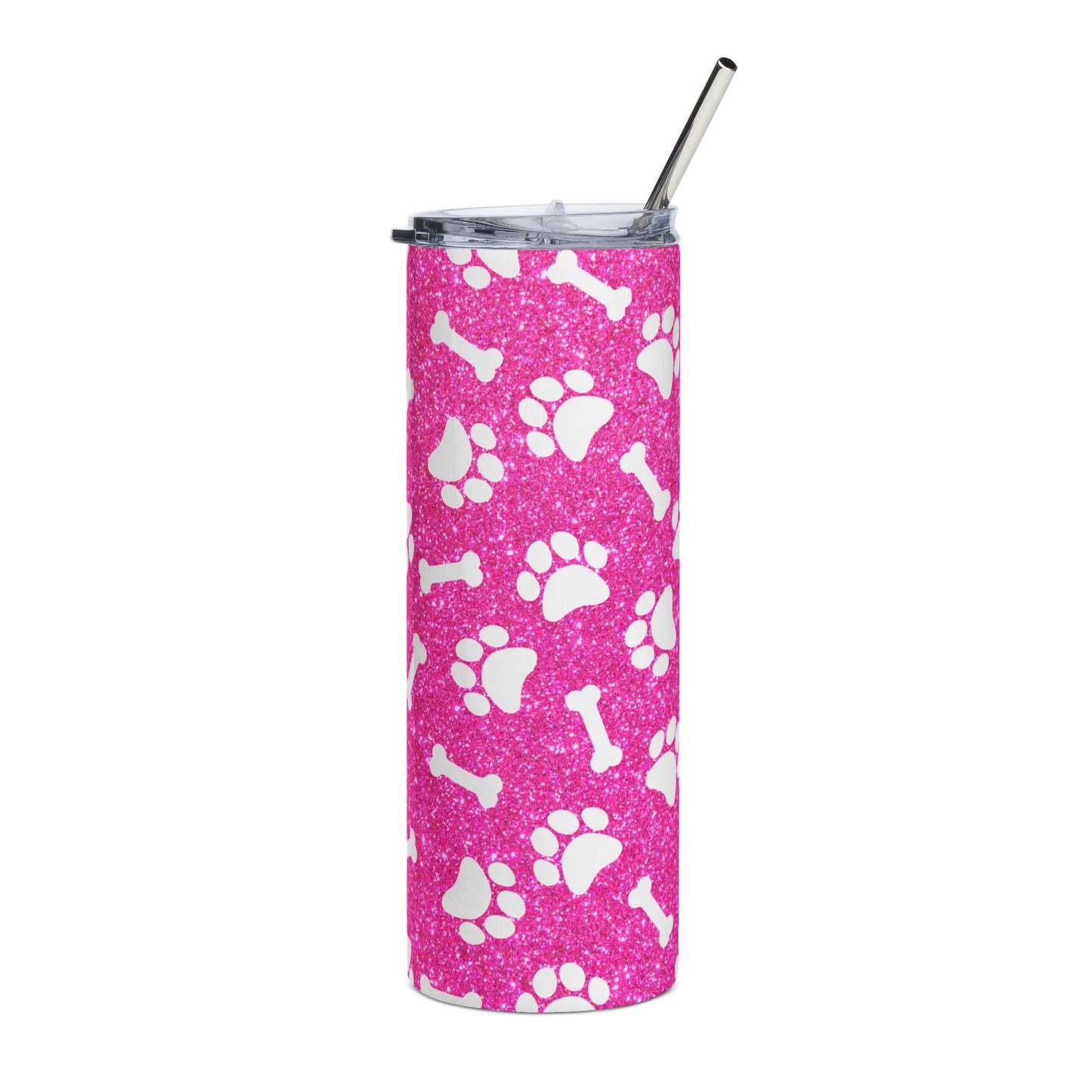 20oz Pink Paw Print Tumbler – Dog Bone & Paw Stainless Steel Travel Cup