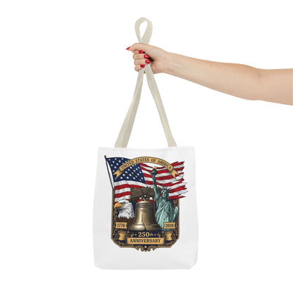 Patriotic 250th Anniversary Tote Bag — USA Flag, Liberty Bell & Eagle Design