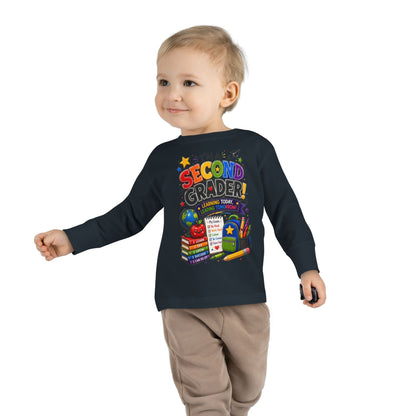 Toddler Long Sleeve Tee — "I'm a Second Grader!" Back-to-School Graphic Shirt