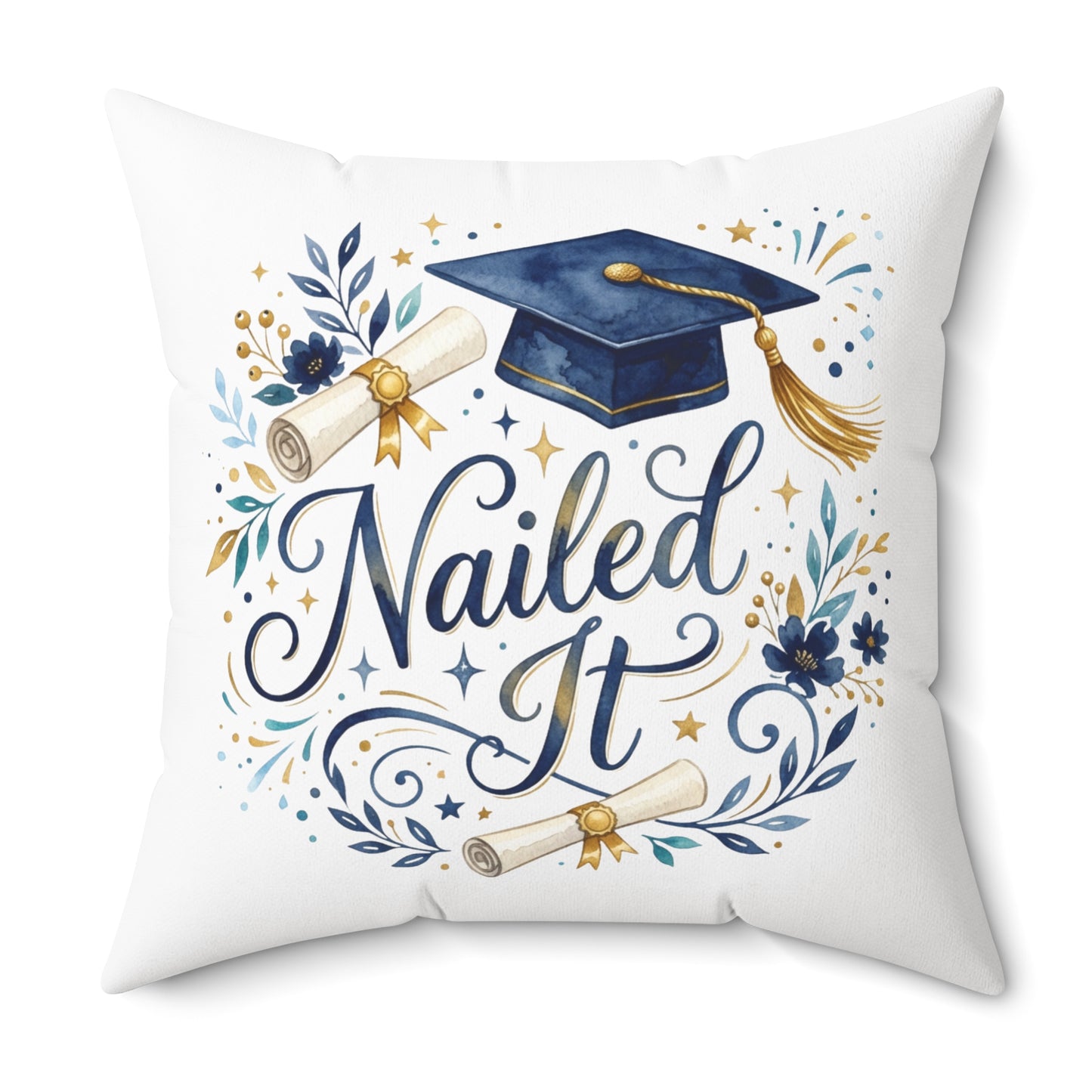 Graduation 'Nailed It' Decorative Pillow — Graduation Throw Pillow with Cap & Diploma Design