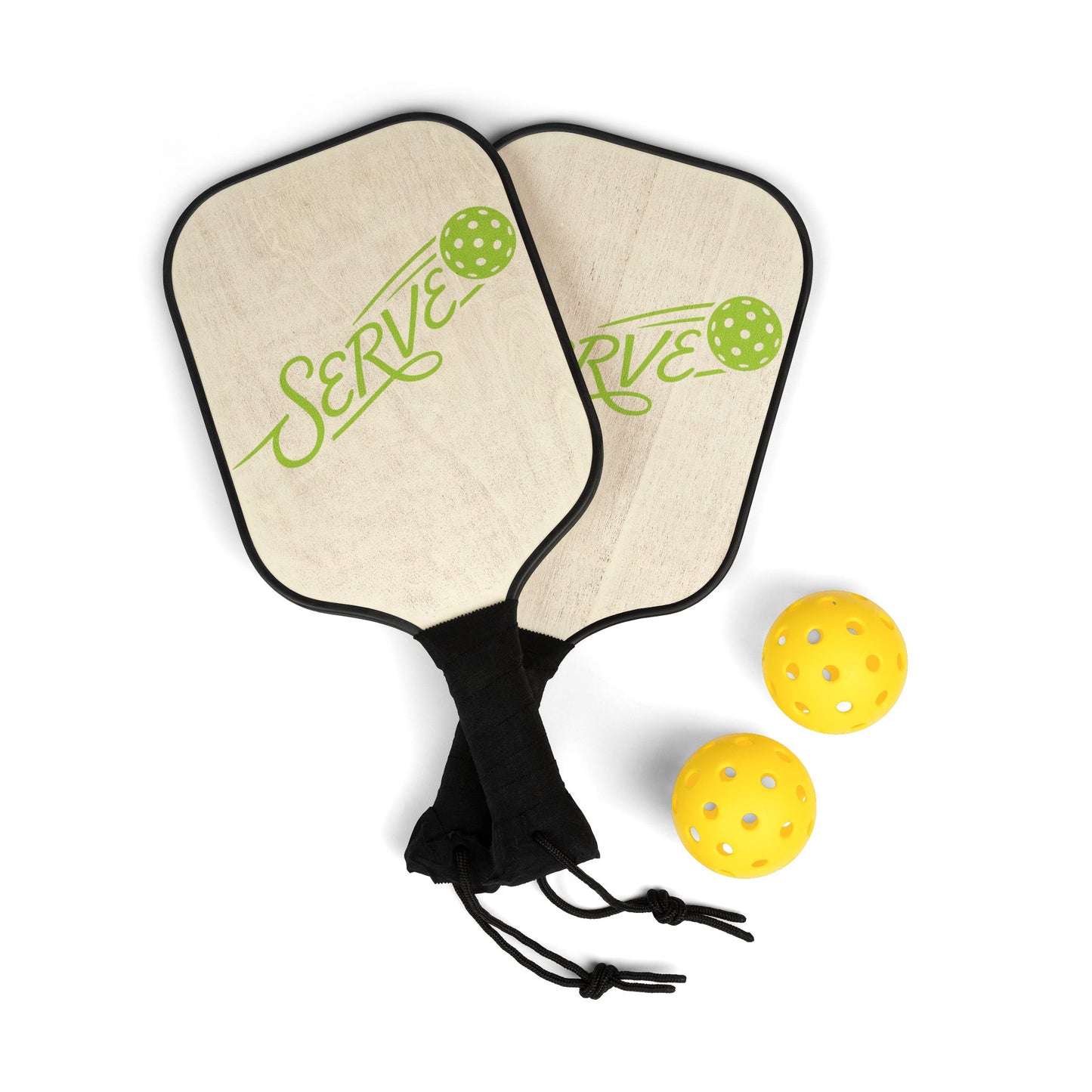 Pickleball Paddle Set — "Serve" Graphic Beginner Kit with 2 Paddles & Balls