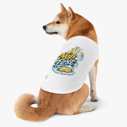 Nap First Pet Tank Top — Cute Sleeping Cat Graphic for Small Dogs & Cats