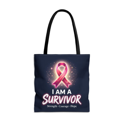Survivor Ribbon Tote Bag — "I Am A Survivor" Breast Cancer Awareness Tote