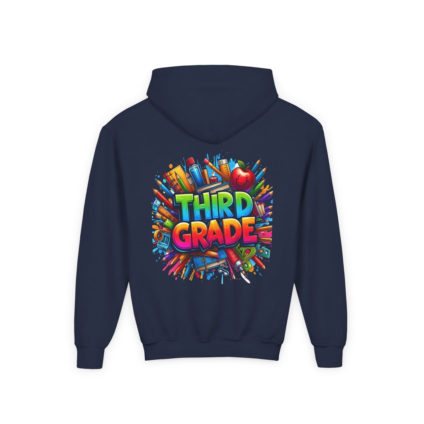 Third Grade Kids Hoodie — Colorful School Supplies Back-to-School Sweatshirt