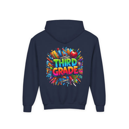 Third Grade Kids Hoodie — Colorful School Supplies Back-to-School Sweatshirt