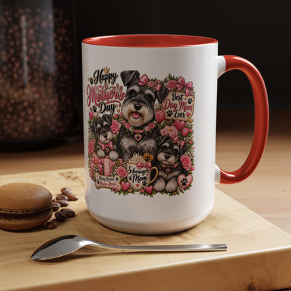 Mother's Day Schnauzer Coffee Mug — "Best Dog Mom Ever" Accent Mug (11/15oz)