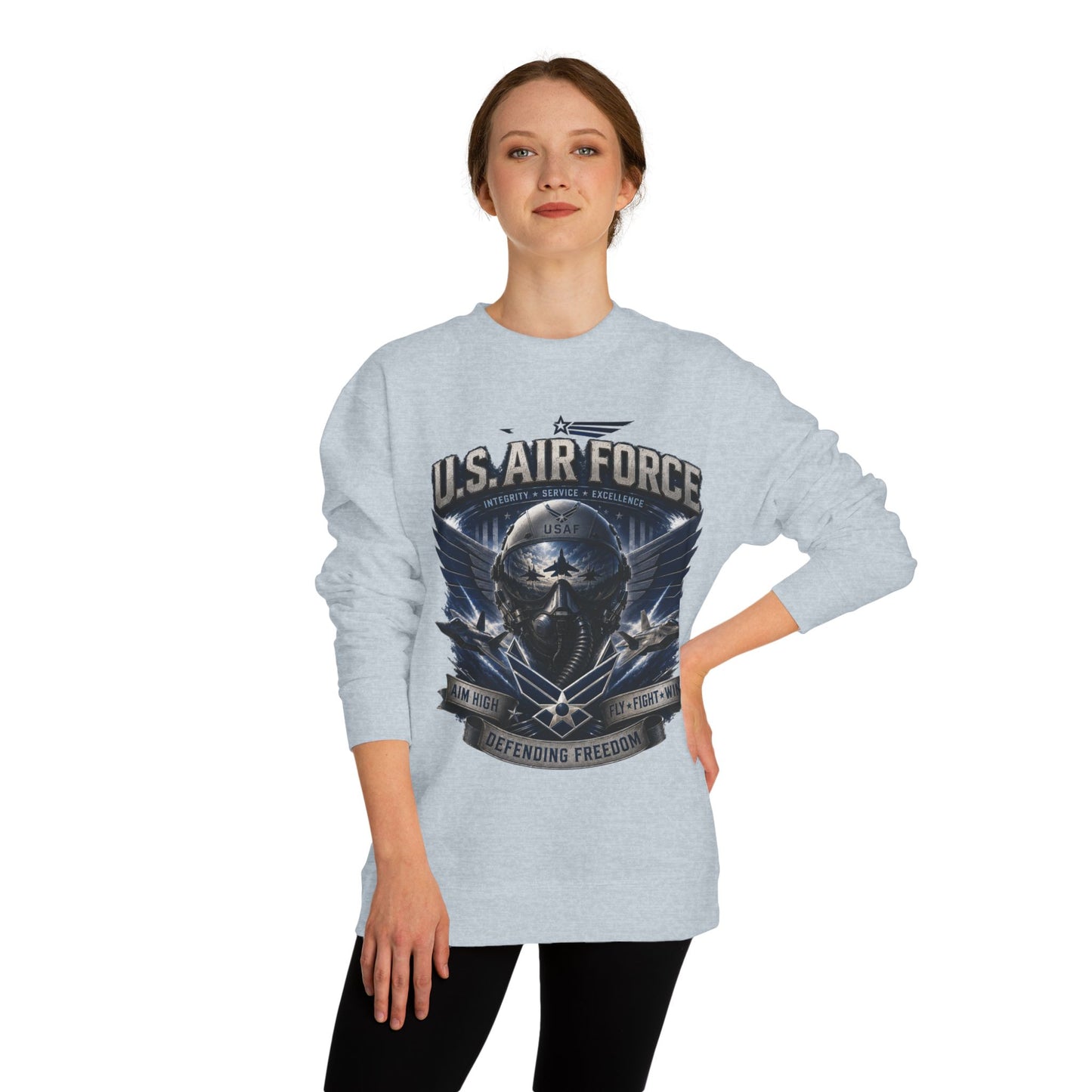 U.S. Air Force Crewneck Sweatshirt — Tactical Skull Wings "Defending Freedom"