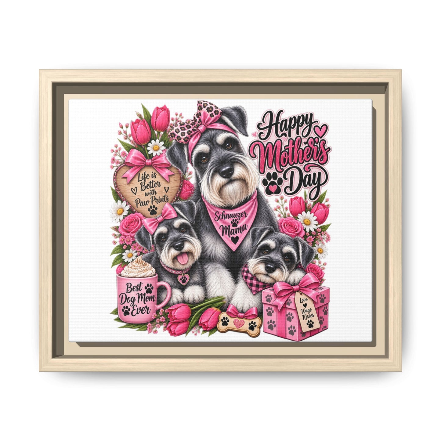 Happy Mother’s Day Schnauzer Canvas — Framed Matte Wall Art