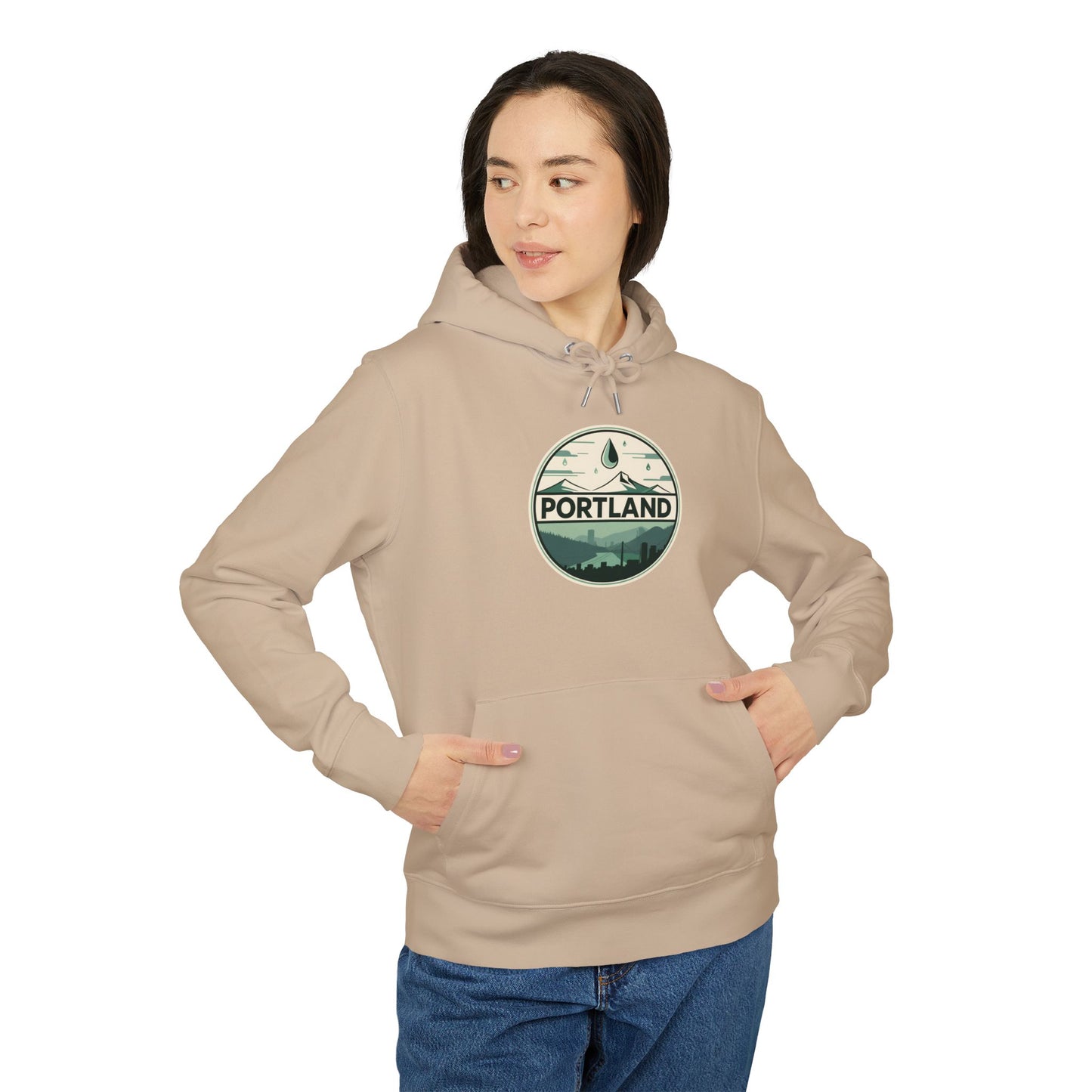 Portland Mountain & Skyline Hoodie — Vintage Nature City Badge