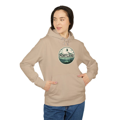 Portland Mountain & Skyline Hoodie — Vintage Nature City Badge
