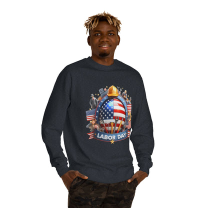 Labor Day Sweatshirt - American Flag Working Hands Design