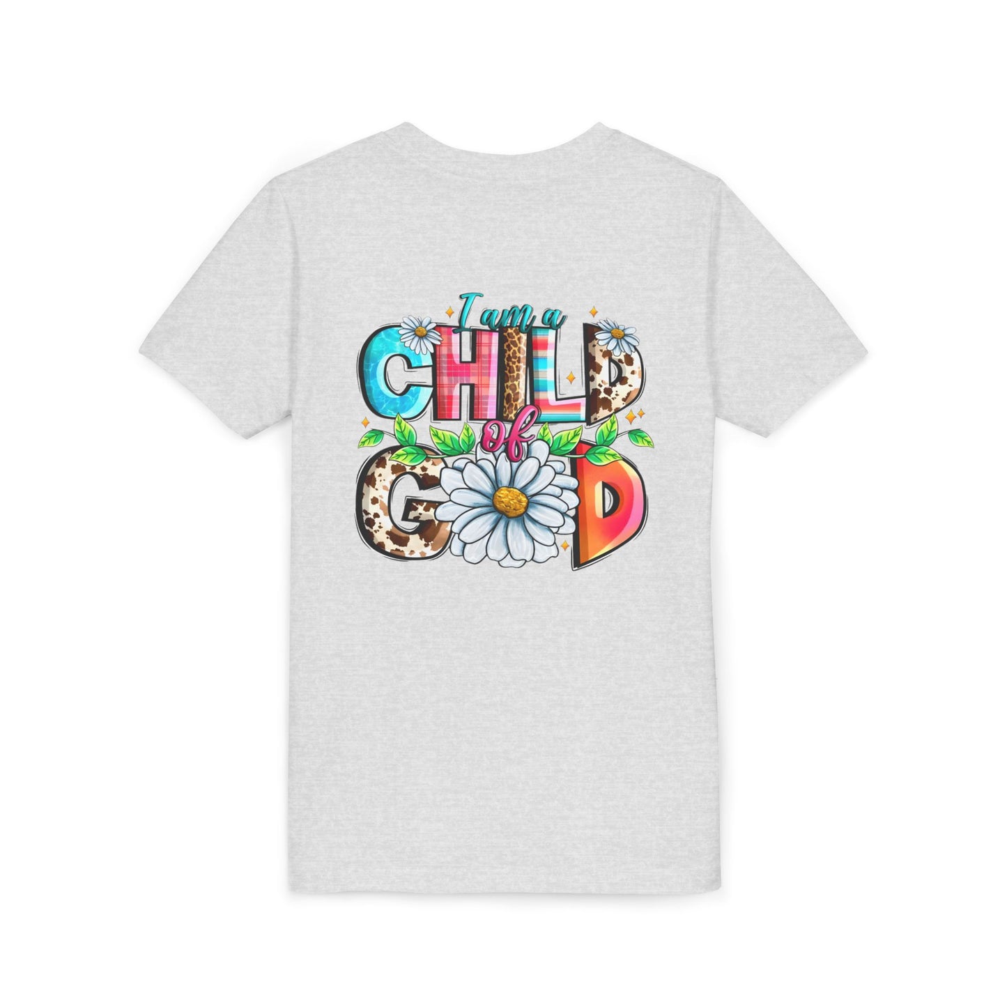 Youth Tee — "I Am a Child of God" Floral Christian Graphic