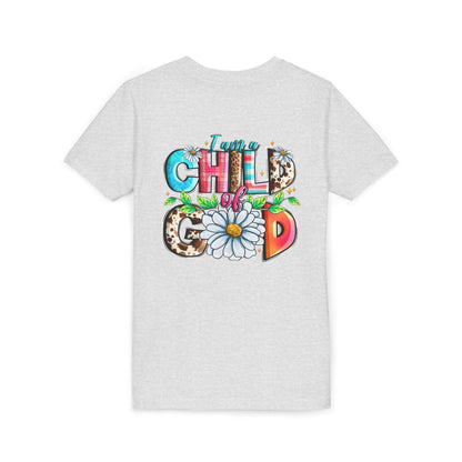 Youth Tee — "I Am a Child of God" Floral Christian Graphic