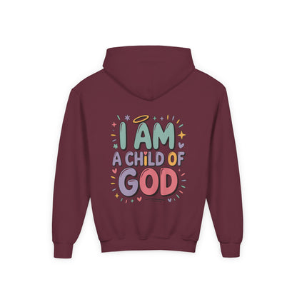 Youth Hoodie — "I Am a Child of God" Inspirational Kids Hooded Sweatshirt