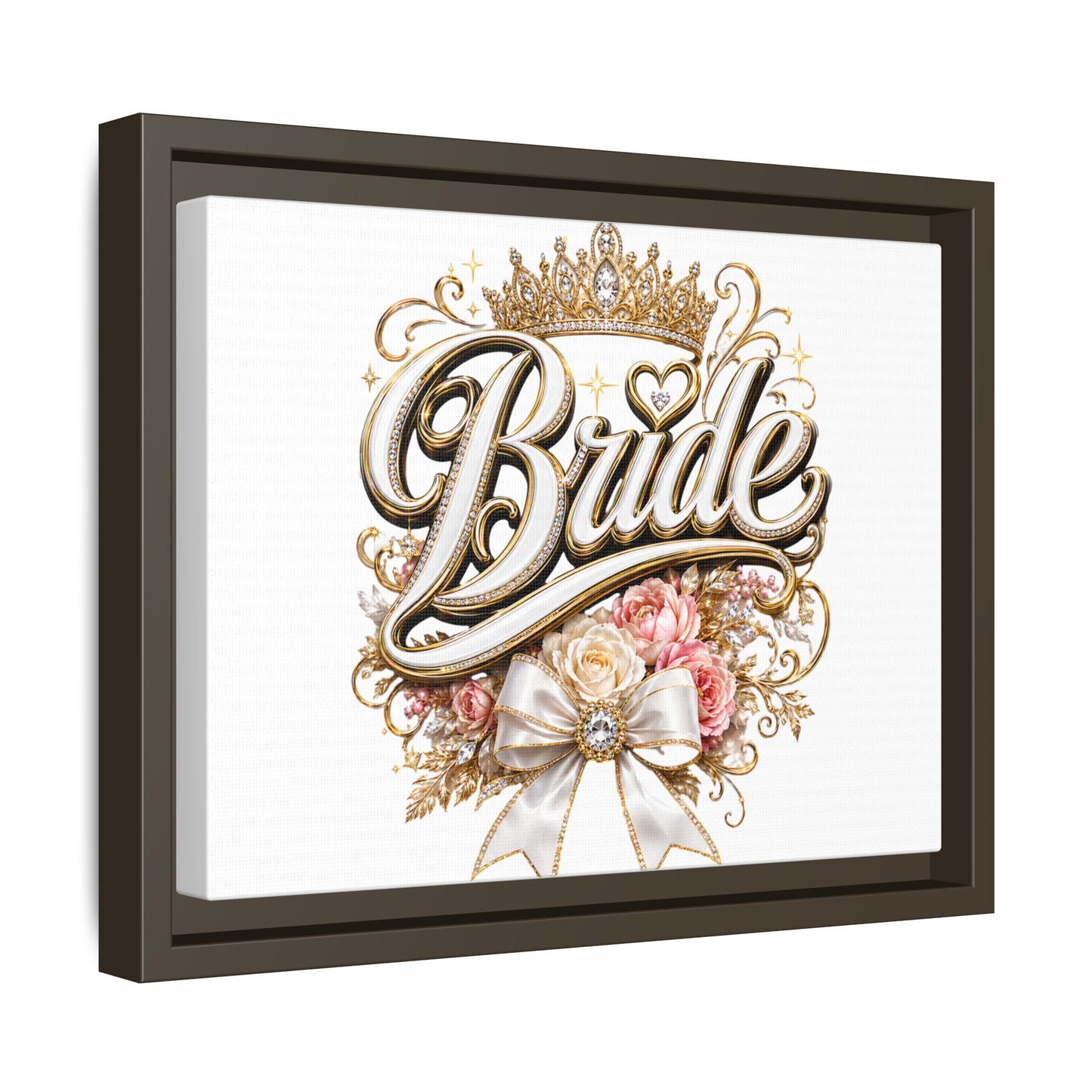 Framed Bride Canvas Wall Art — Elegant Bridal Crown & Floral Wedding Decor
