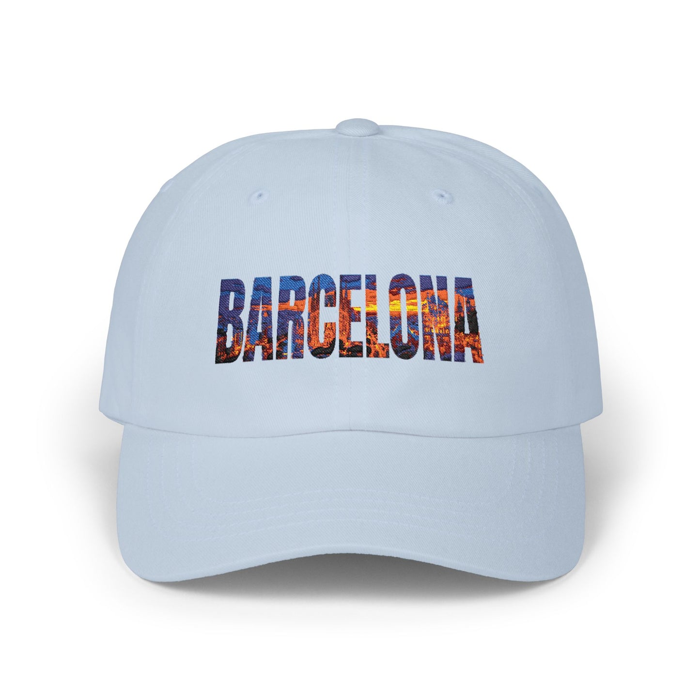 Barcelona Dad Cap — Embroidered City Photo Text Travel Hat
