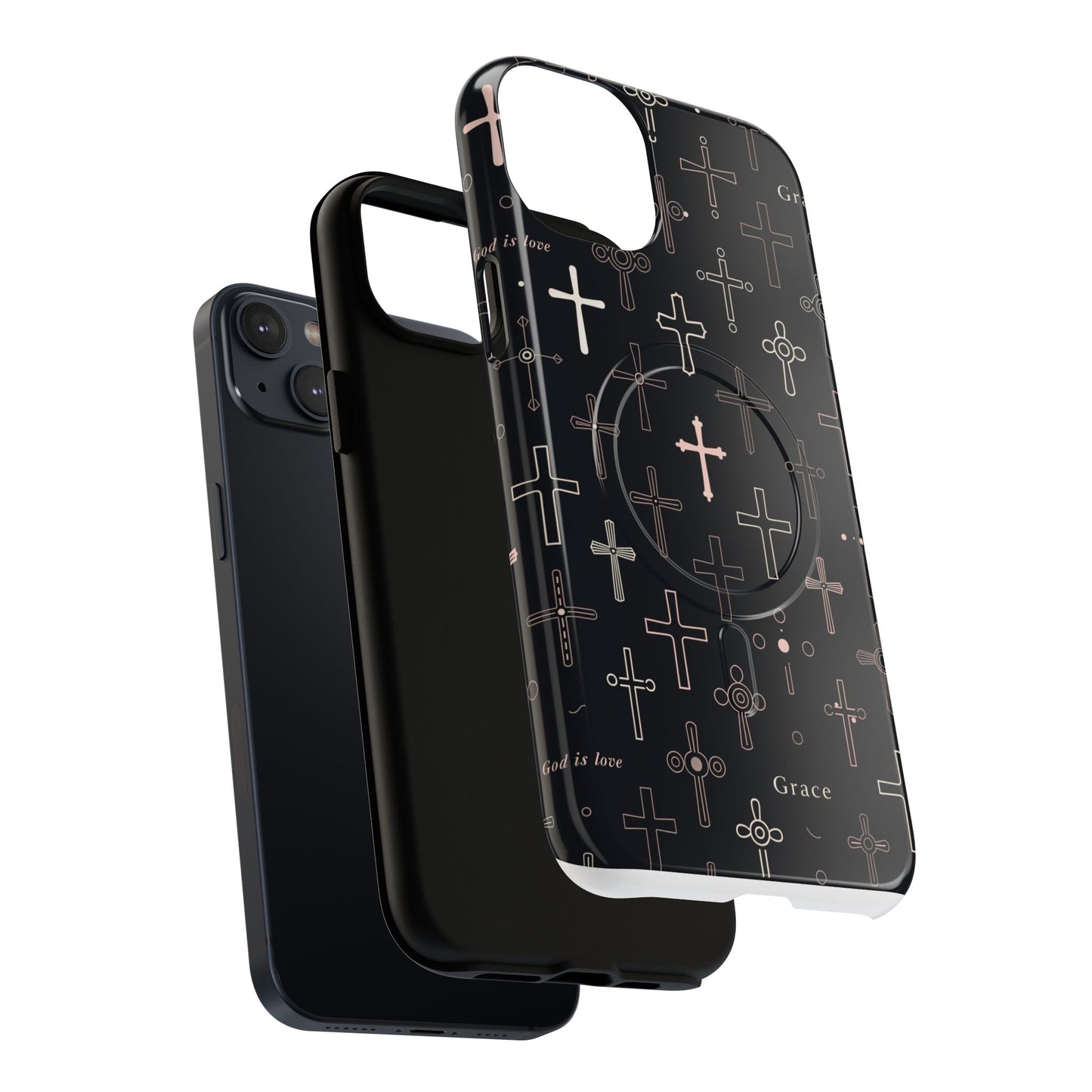 Magnetic Phone Case — Black Crosses "Grace" Protective Cover