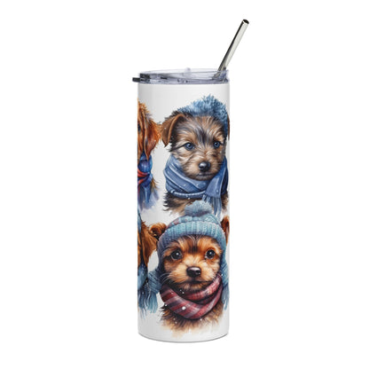 20oz Winter Puppy Stainless Steel Tumbler - Cute Dogs with Scarves & Beanies