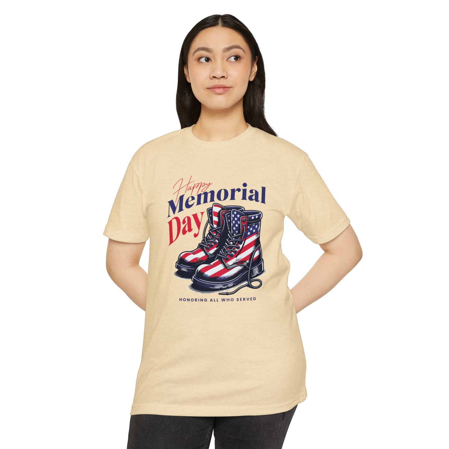 Memorial Day Flag Combat Boots T-Shirt – "Honoring All Who Served"