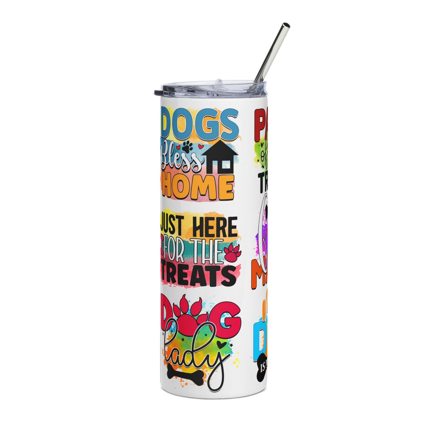 Dog Mom Stainless Steel Tumbler 20oz – Colorful Paw Prints & Quotes Travel Cup