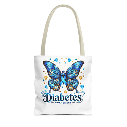 Diabetes Awareness Tote Bag — Blue Butterfly Ribbon Design