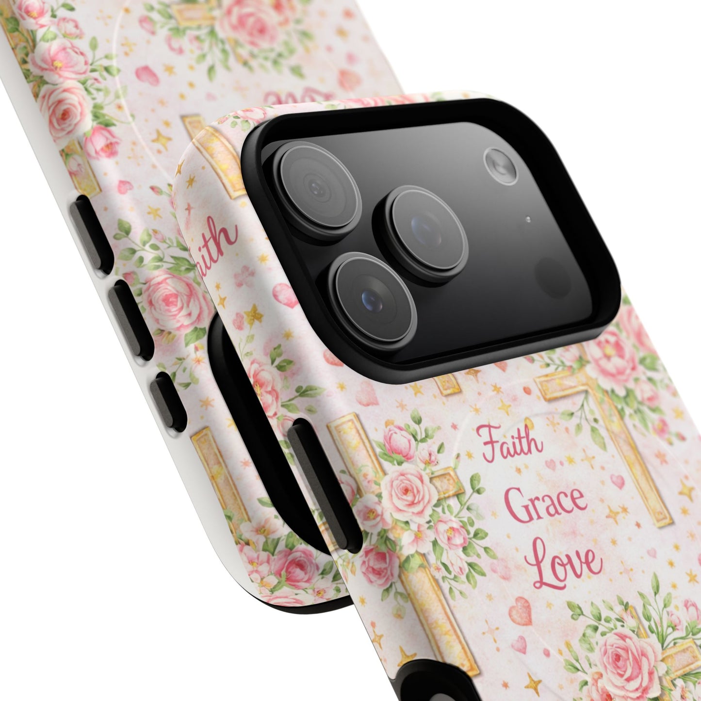 Faith Grace Love Tough Magnetic Phone Case — Floral Cross Protective Cover
