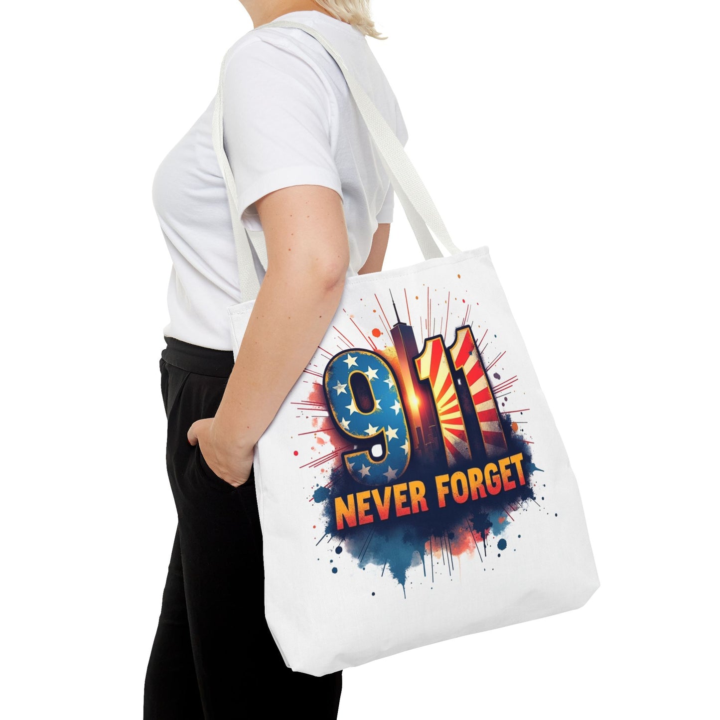 9/11 Never Forget Tote Bag — Patriotic Memorial Tribute Tote