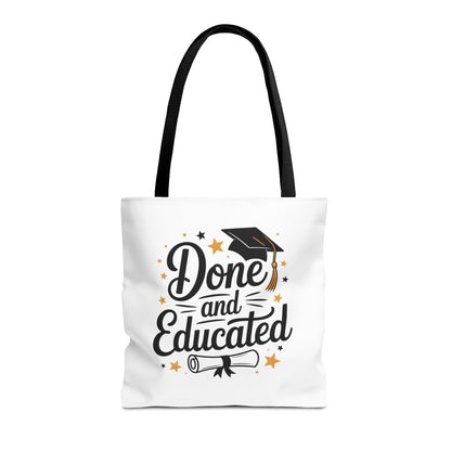 Graduation Tote Bag - "Done and Educated" Cap & Diploma Celebration Tote
