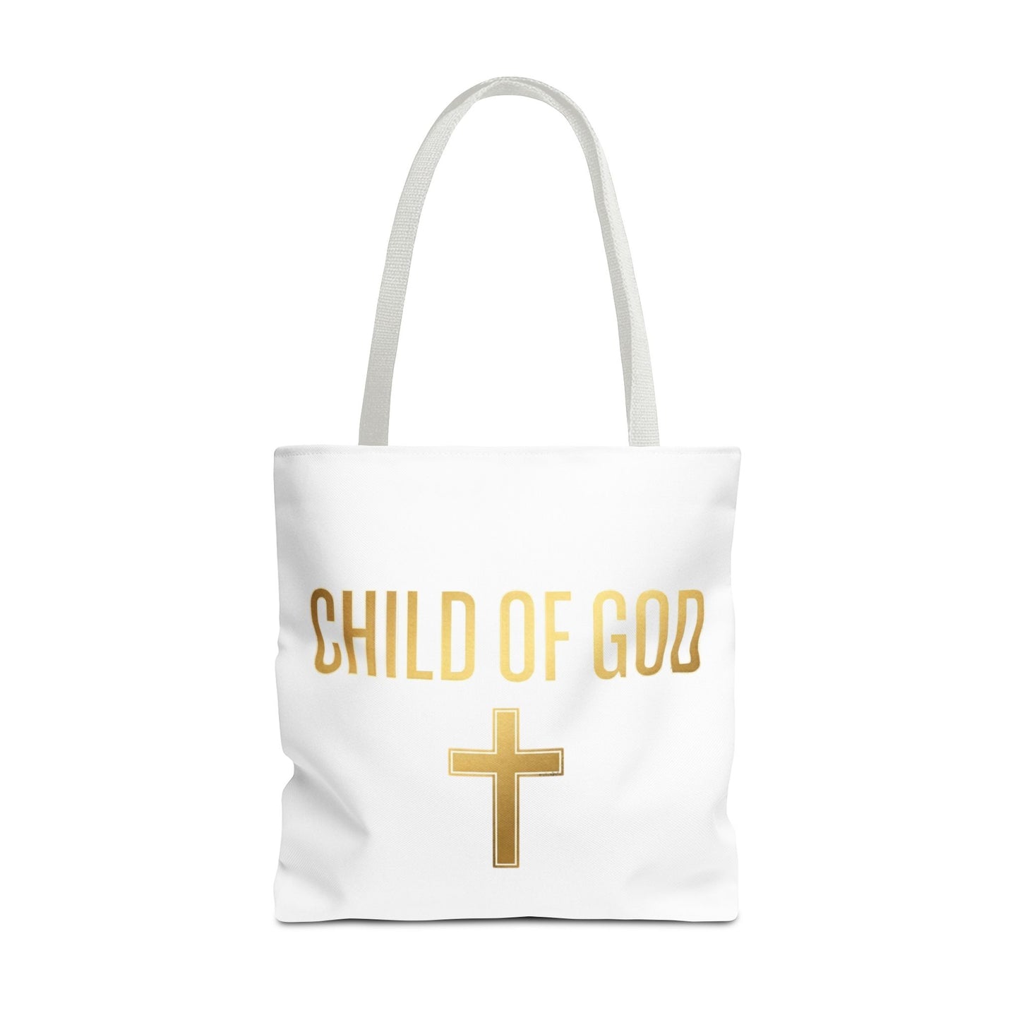 Child of God Tote Bag — Gold Cross Religious Canvas Tote