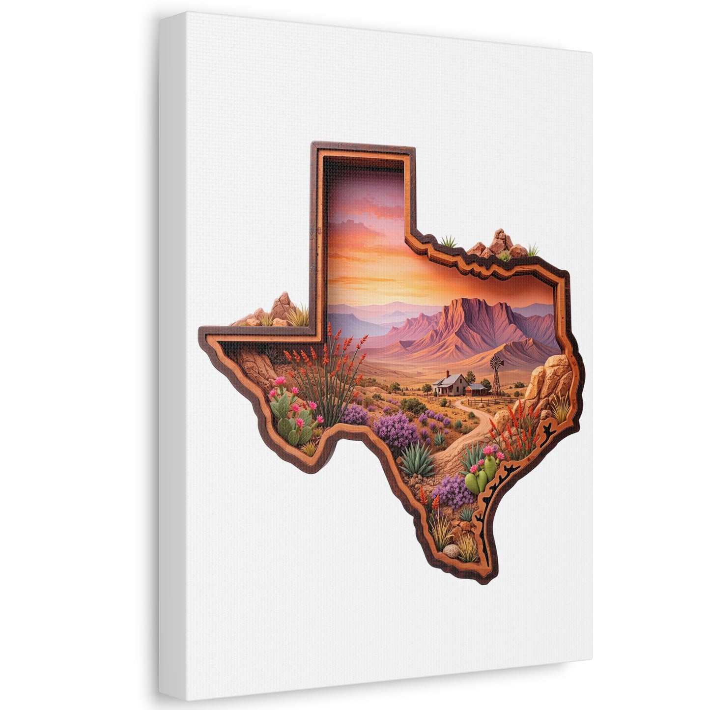 Texas Desert Landscape Stretched Canvas — Sunset State Silhouette Wall Art