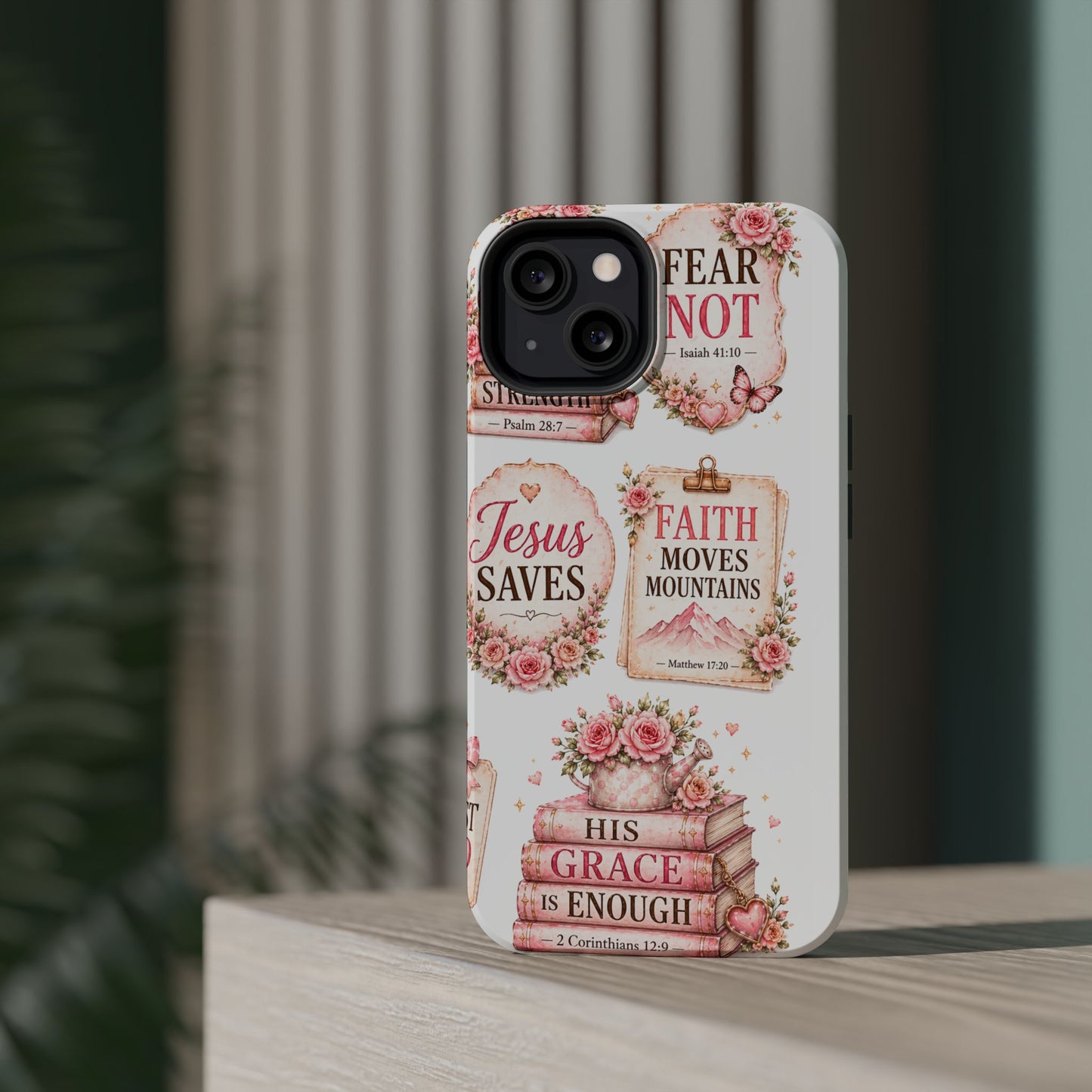 Christian Phone Case - "Fear Not, Faith Moves Mountains, Jesus Saves" Floral Magnetic Impact-Resistant Case
