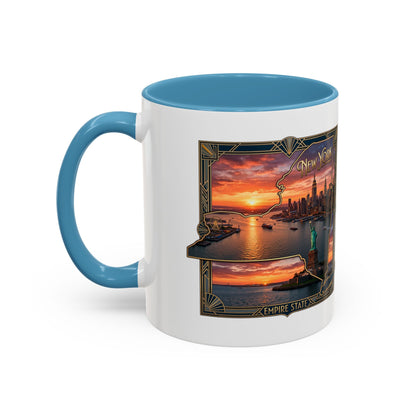 New York Skyline Accent Coffee Mug — Empire State Sunset Scene (11/15oz)
