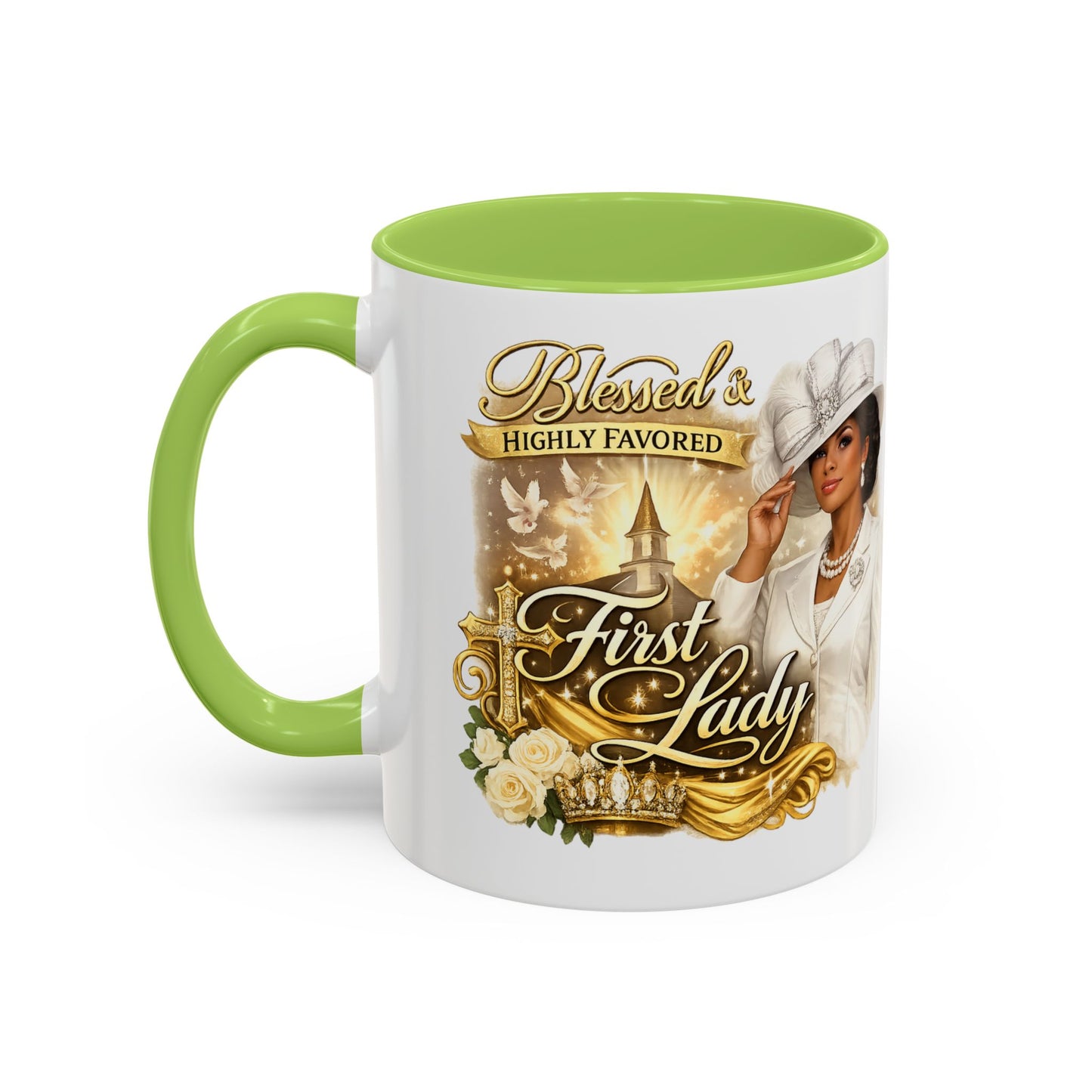 First Lady Inspirational Coffee Mug — "Blessed & Highly Favored" Accent Ceramic Mug