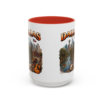 Dallas Skyline Accent Coffee Mug — Texas Souvenir Mug with Guitar & Cityscape