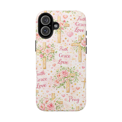Faith Grace Love Cross Phone Case | Christian Floral iPhone Case