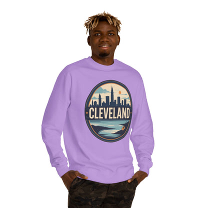 Cleveland Skyline Crewneck Sweatshirt — Retro City Badge Design