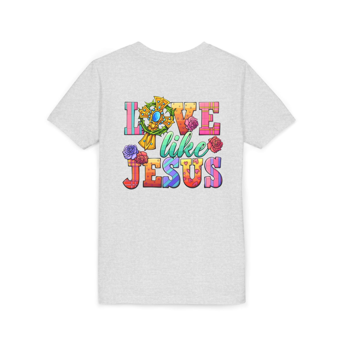 Youth Tee — "Love Like Jesus" Colorful Faith Graphic