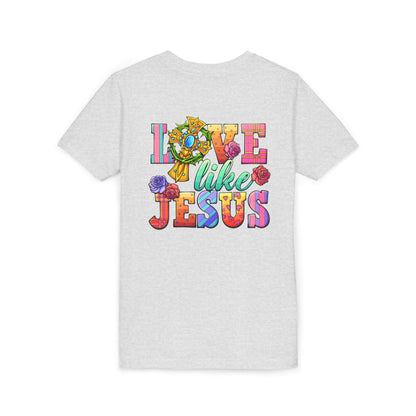 Youth Tee — "Love Like Jesus" Colorful Faith Graphic