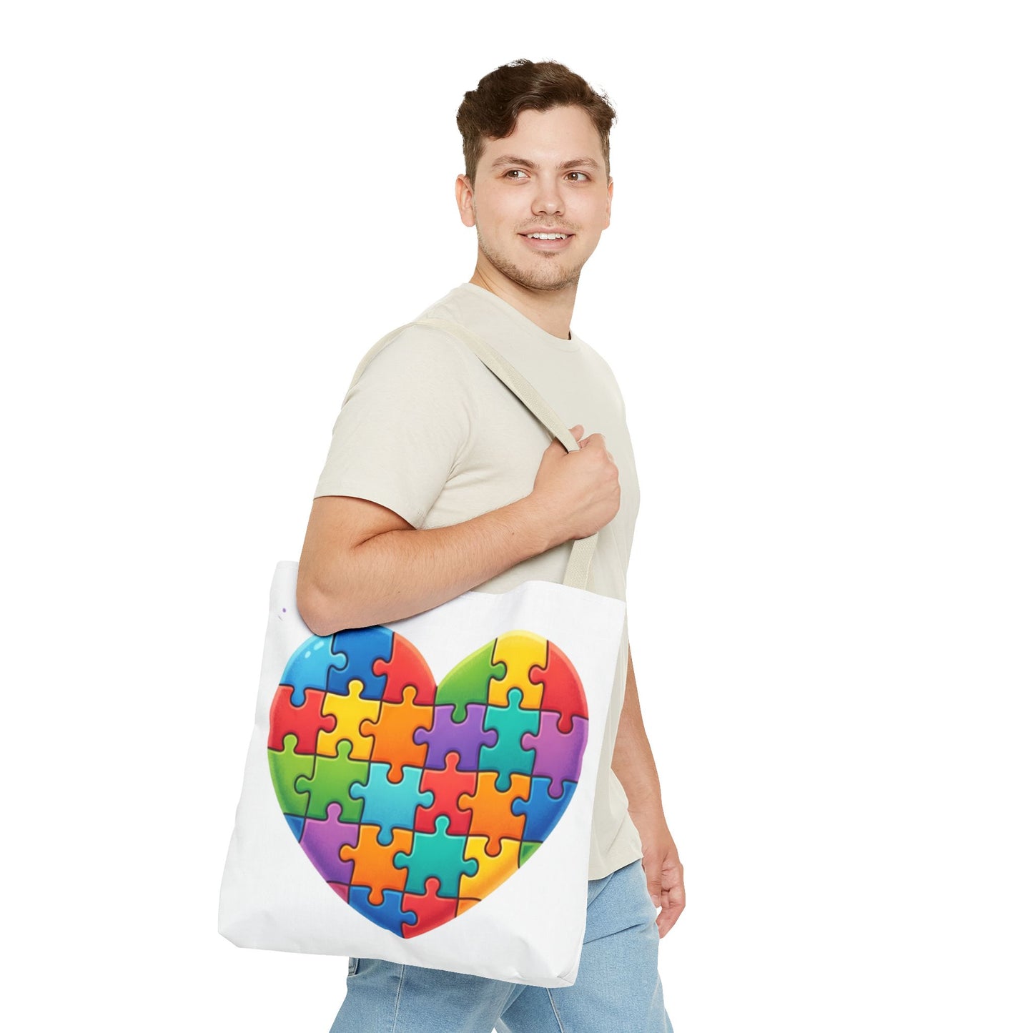 Autism Puzzle Heart Tote Bag - Colorful Awareness Canvas Tote