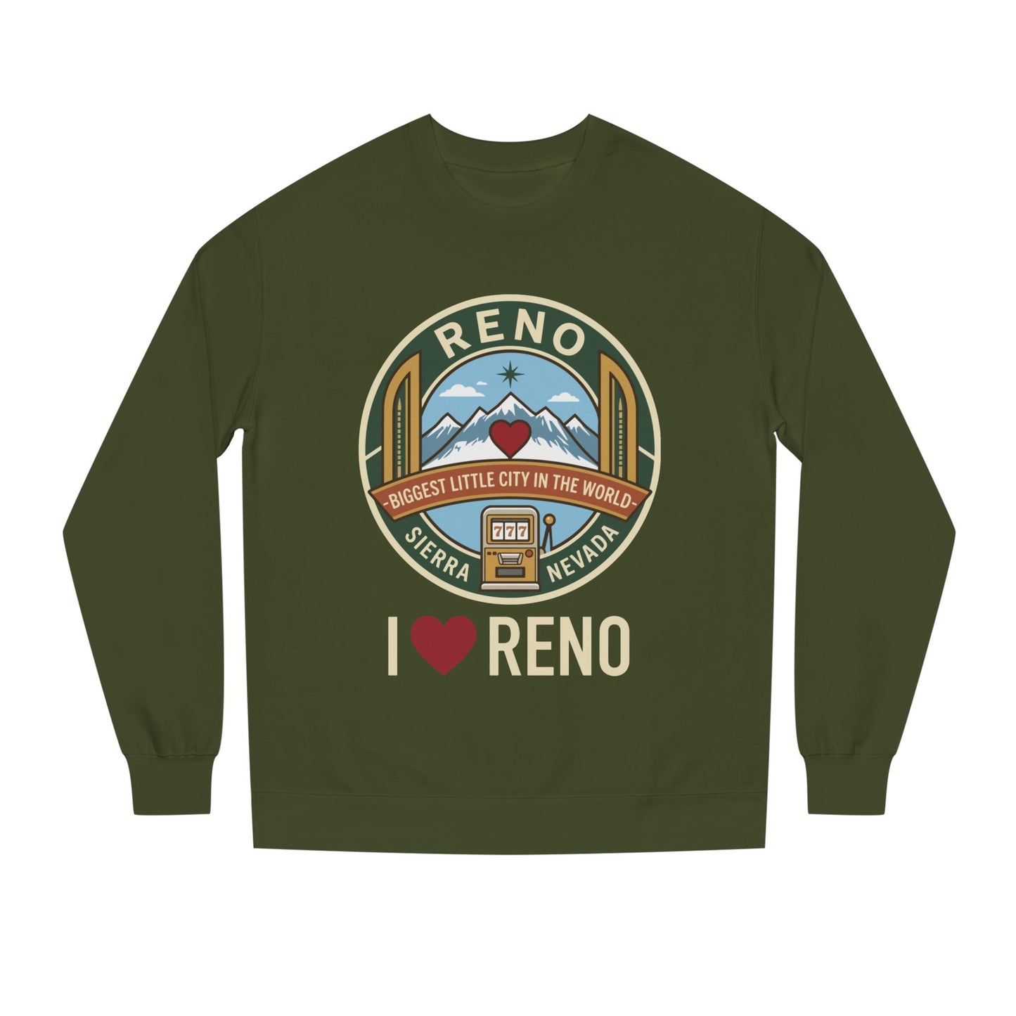 I  Reno Sweatshirt — Vintage Reno Nevada Mountain Badge Crewneck