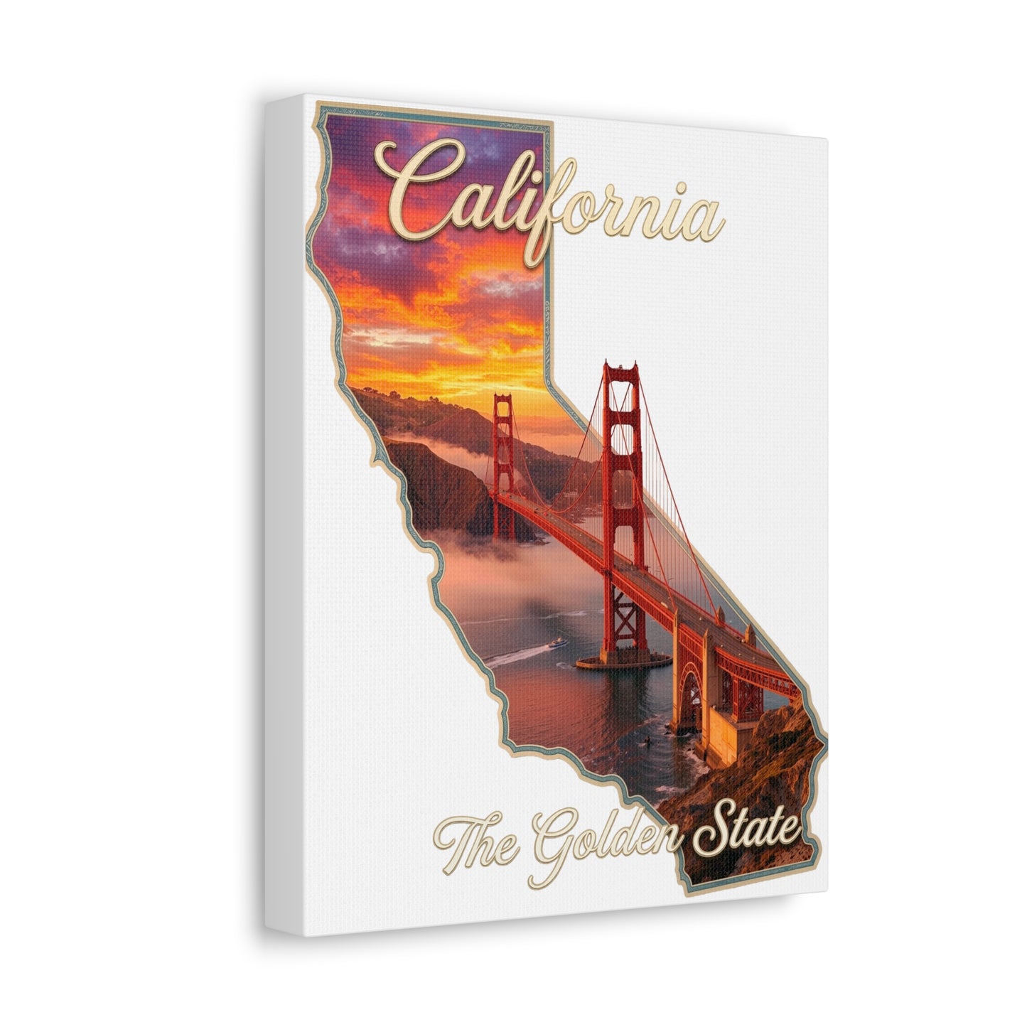 California Golden State Canvas Wall Art — Golden Gate Bridge Sunset
